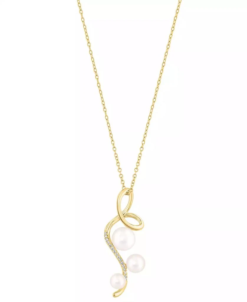 Effy EFFY® Cultured Freshwater Pearl (4 - 6-1/2mm) & Diamond (1/20 ct. t.w.) Triple Pearl Spiral 18" Pendant Necklace in 14k Gold 3