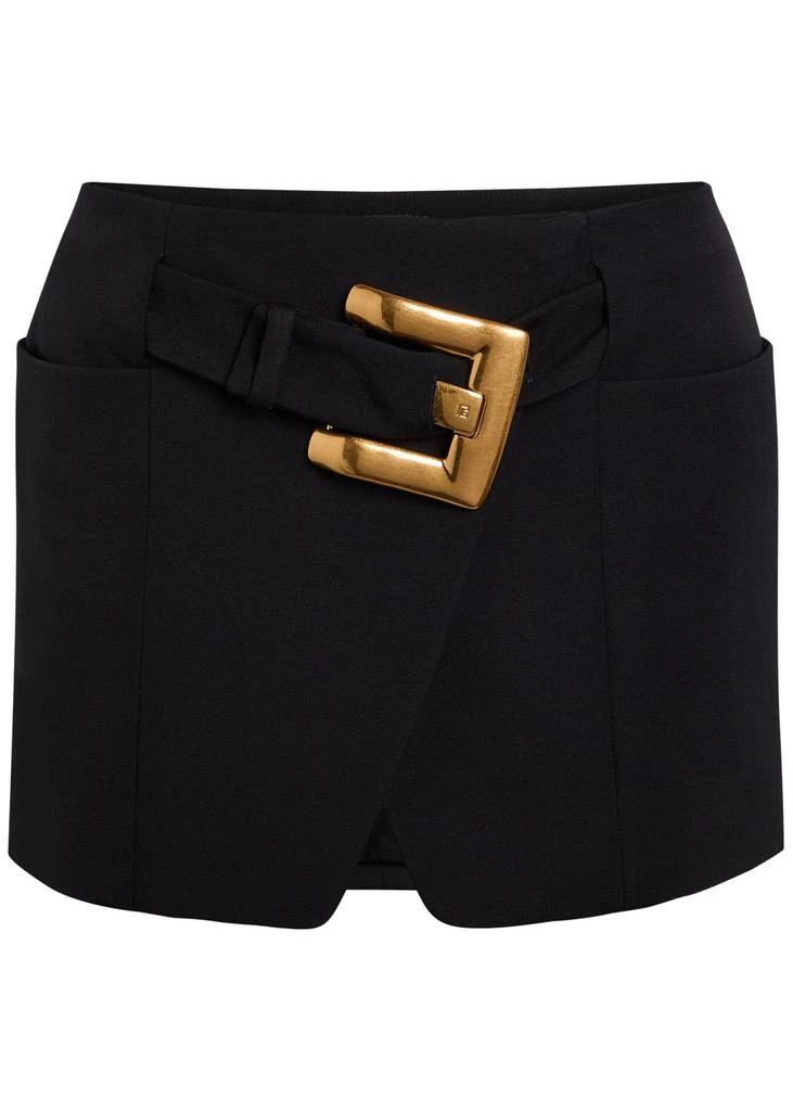 Belted wool mini wrap skirt