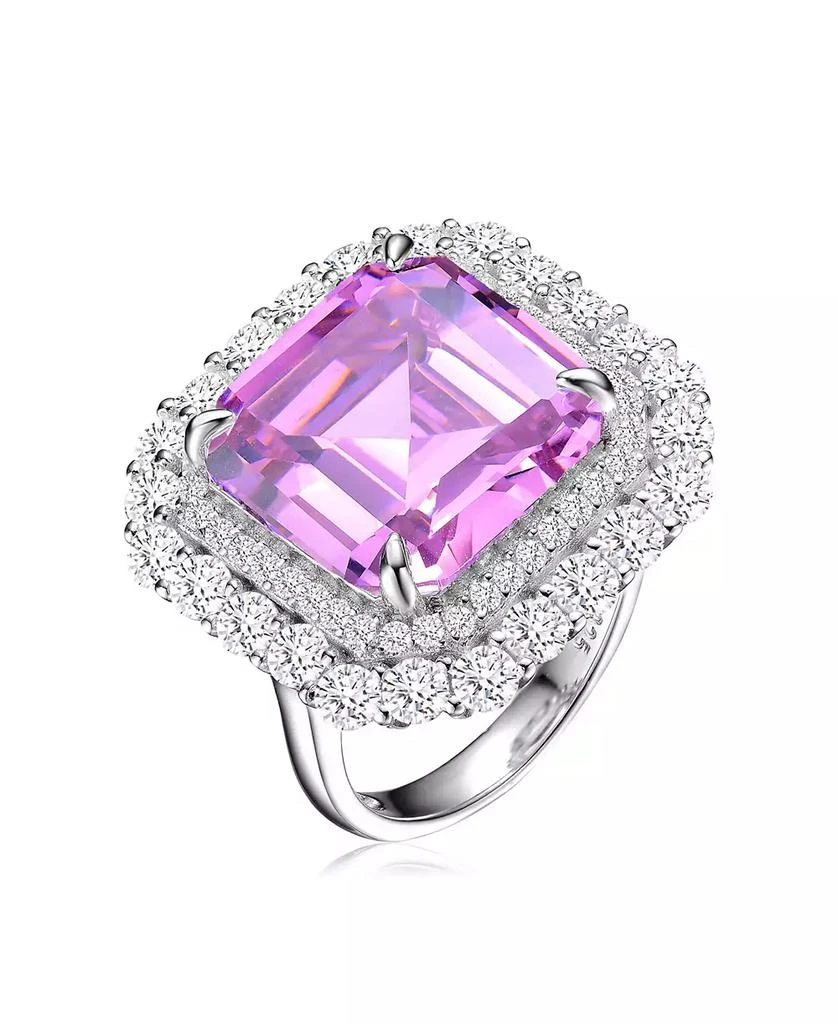 Genevive Dazzling White Gold Plated Pink Ascher 
Double Halo CZ Cocktail Ring