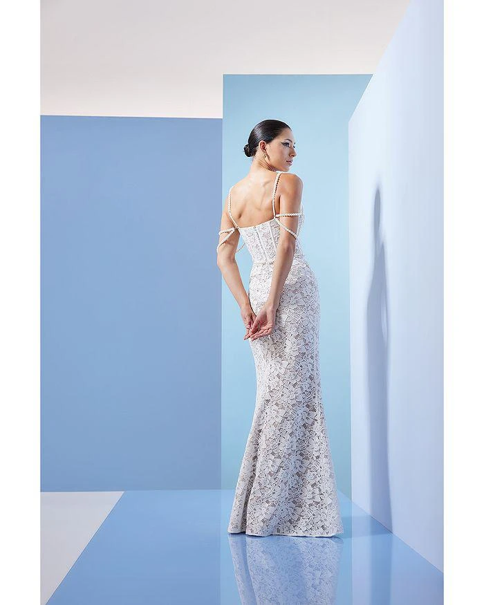 Dress The Population Antoinette Embellished Lace Gown - White-Nude - S