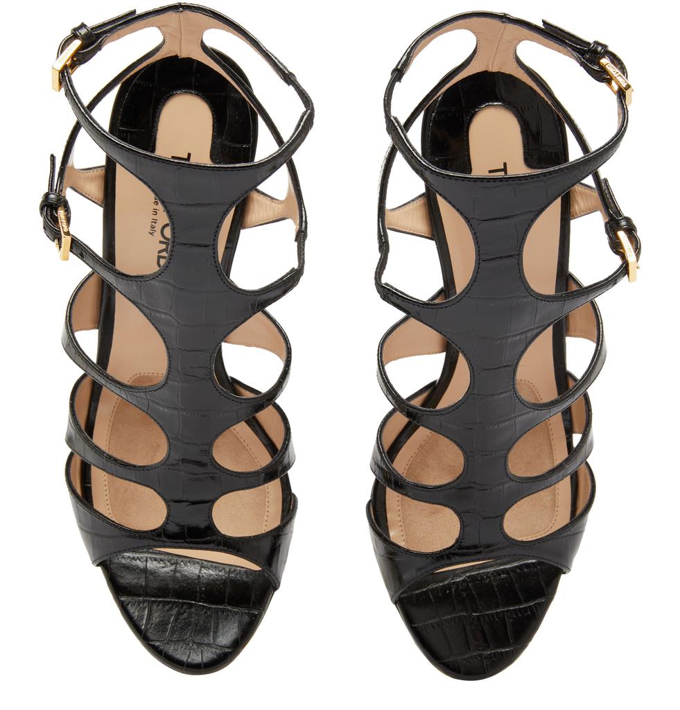 【送料&関税込】Tom Ford Shiny Stamped Croc Sandals TOM FORD Brown Shiny Stamped Crocodile Heeled Sandals TOM FORD