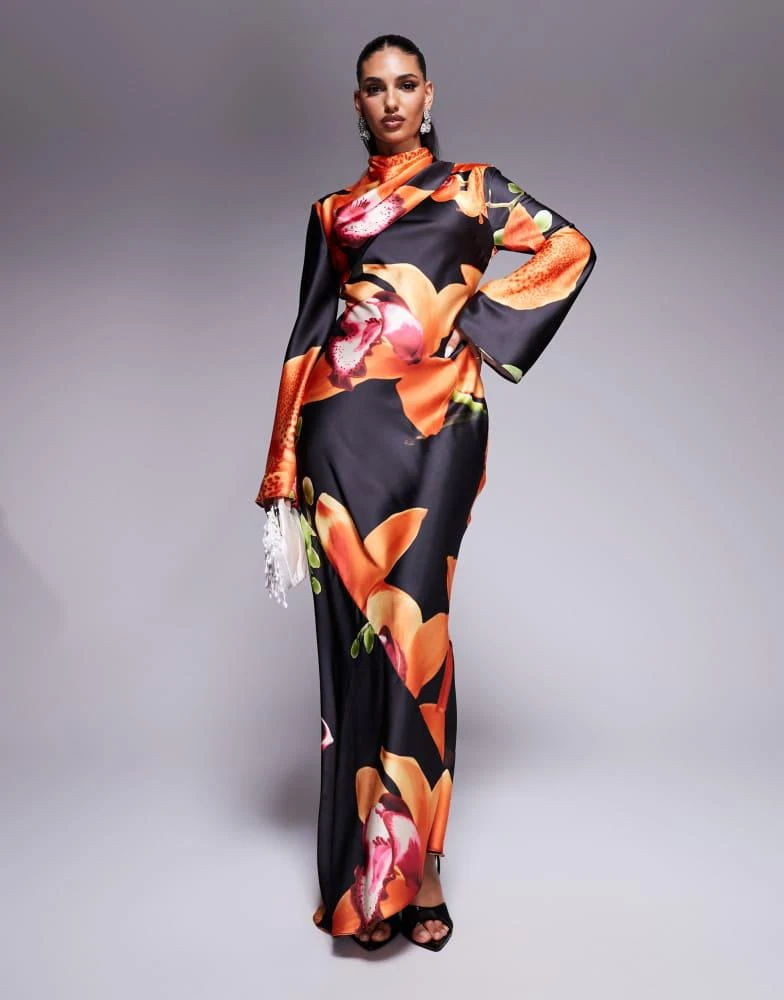 Daska Daska satin maxi dress in dark based floral print 1