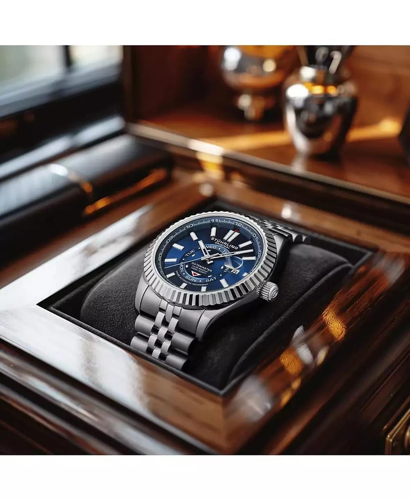 Stuhrling Datemaster II Men s Swiss Automatic 42mm Stainless Steel Watch, Blue Dial, Fluted Bezel, Day & Date, 100M Water Resistant 2