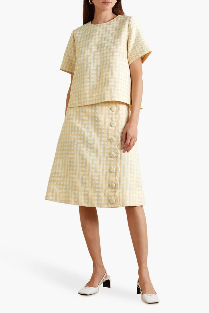 LISA MARIE FERNANDEZ Scalloped checked cotton-blend bouclé-jacquard skirt