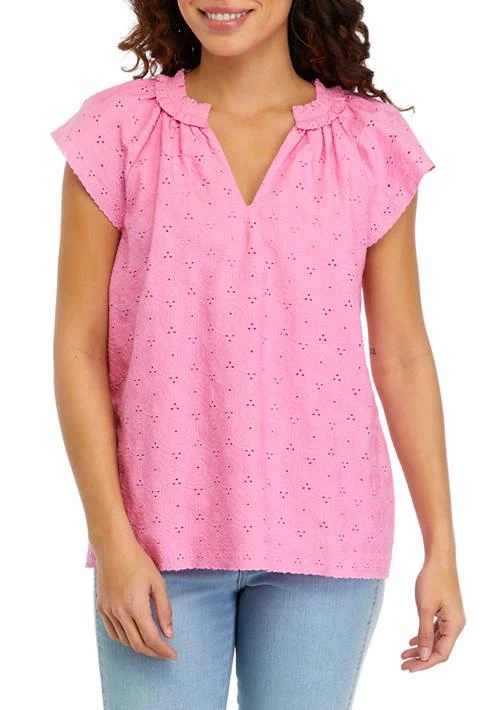 Crown & Ivy™ Ivy Womens Short Sleeve Eyelet Top 1