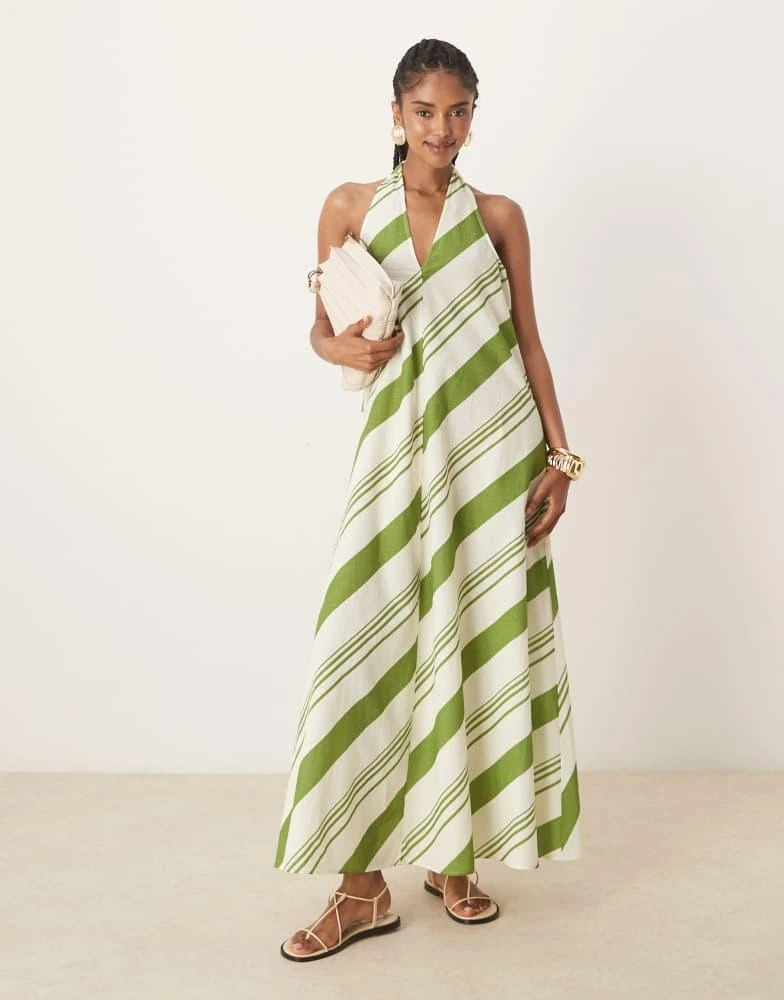 ASOS ASOS DESIGN relaxed halter neck maxi dress in green stripe 1