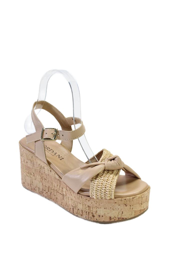 CORDANI Cordani Womens Jaylin Leather Woven Platform Ankle Strap Wedges Beige