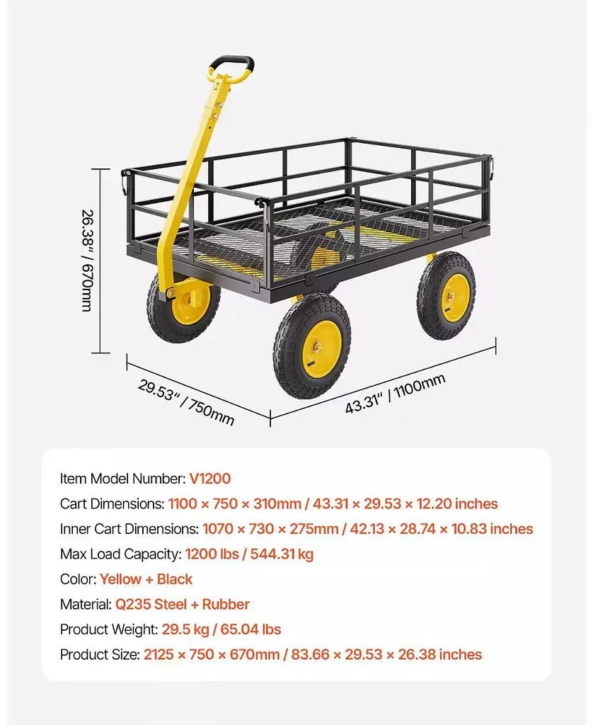 SUGIFT 1200 lb Heavy-Duty Steel Garden Cart with 13" All-Terrain Tires 
Convertible Mesh Sides 4
