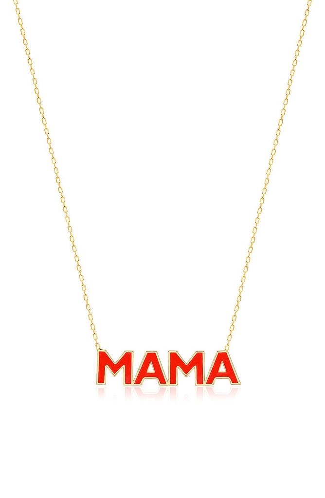 Gabi Rielle Vacay Dreamy Collection 14K Gold Plated Sterling Silver Enamel Red Mama Necklace