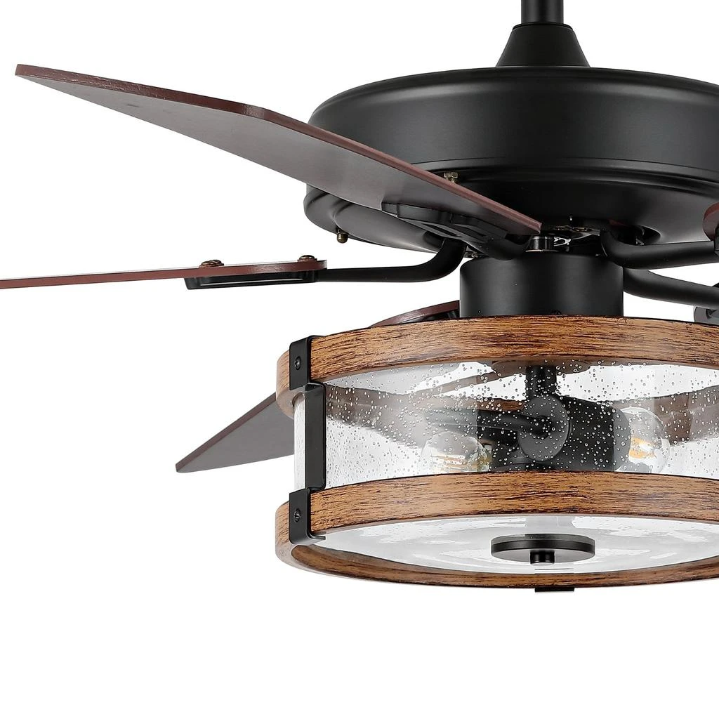 JONATHAN Y Joanna 52" 2-Light Rustic Industrial Iron/Wood/Seeded Glass Mobile-App/Remote-Controlled LED Ceiling Fan 4