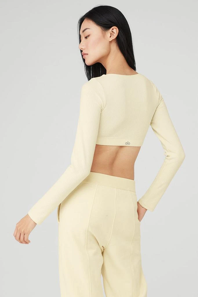 Alo Ribbed Defined Long Sleeve Bra - French Vanilla 2