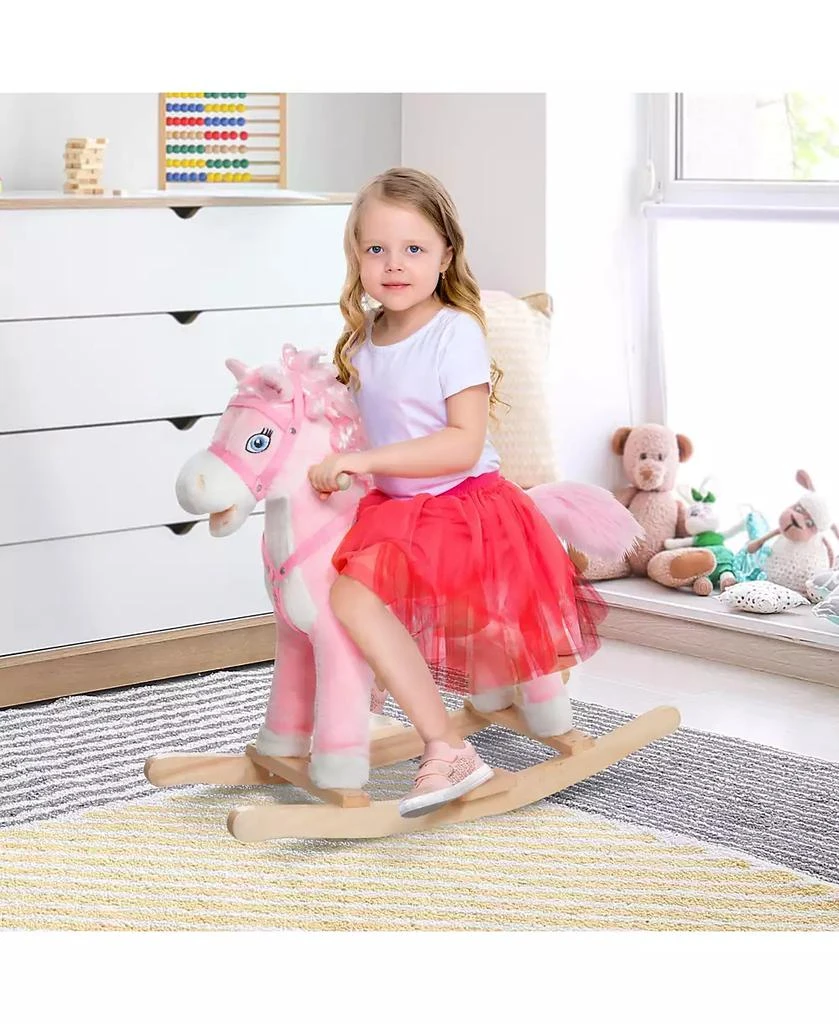Qaba Kids Ride on Rocking Horse Toddler Plush Toy with Realistic Sounds 2