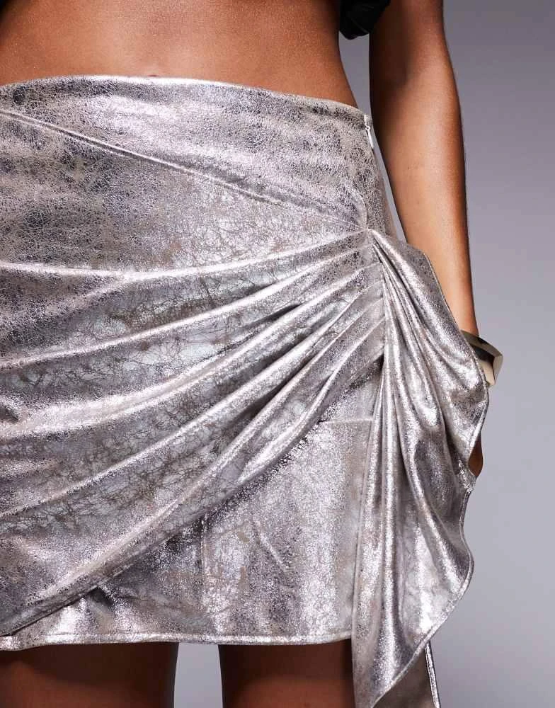 ASOS ASOS DESIGN twist detail metallic leather look mini skirt in silver 5