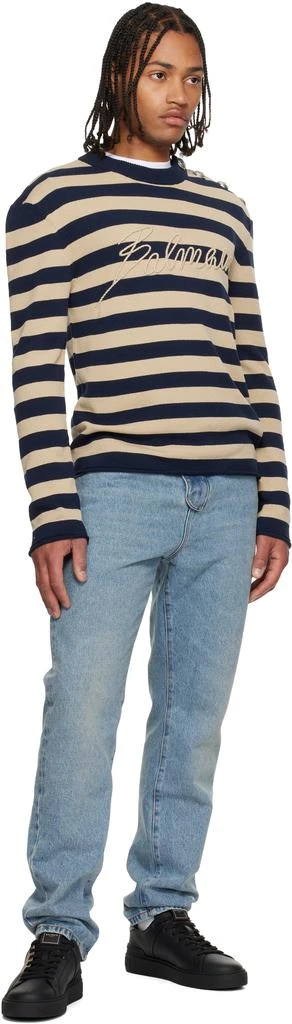 Balmain Navy 
Beige 
Balmain
 Logo Marinière Sweater 4