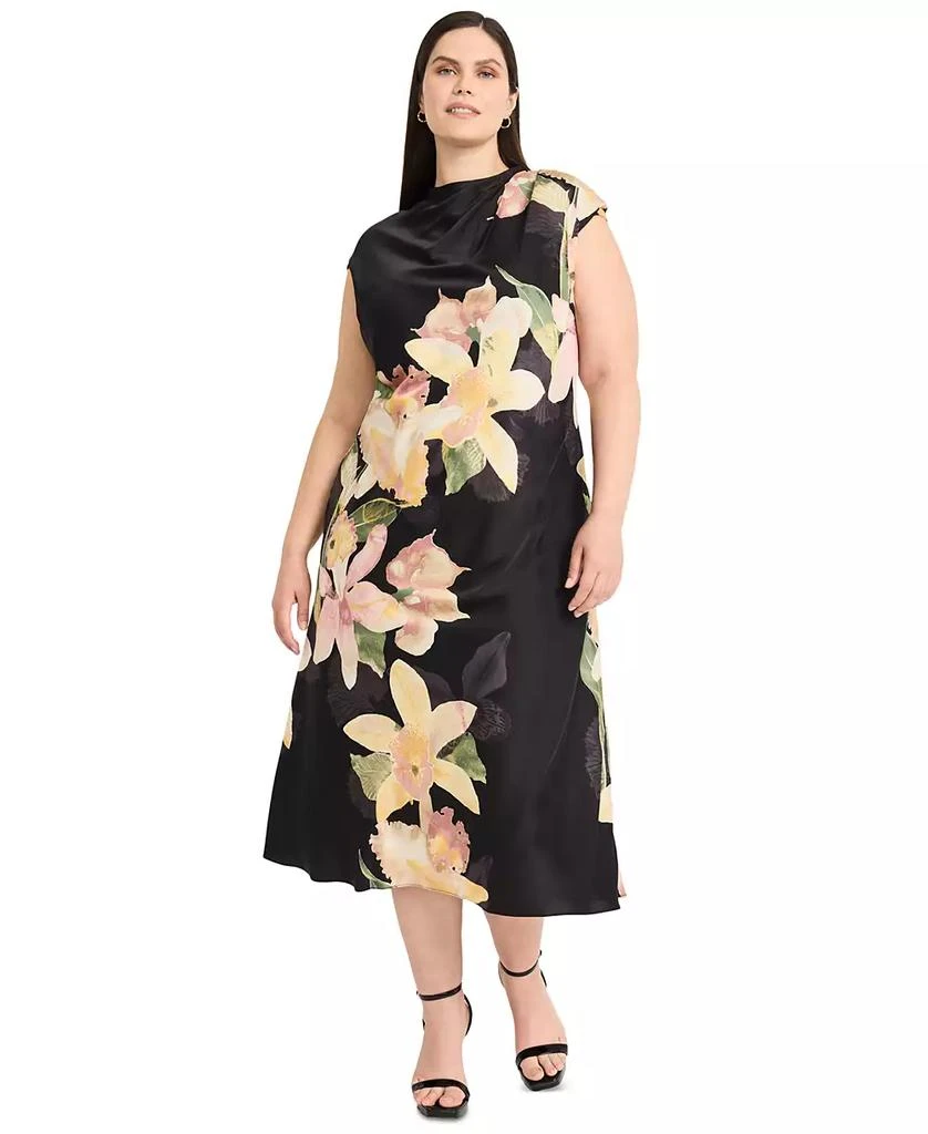 Maggy London Plus Size Floral Draped Midi Dress 3