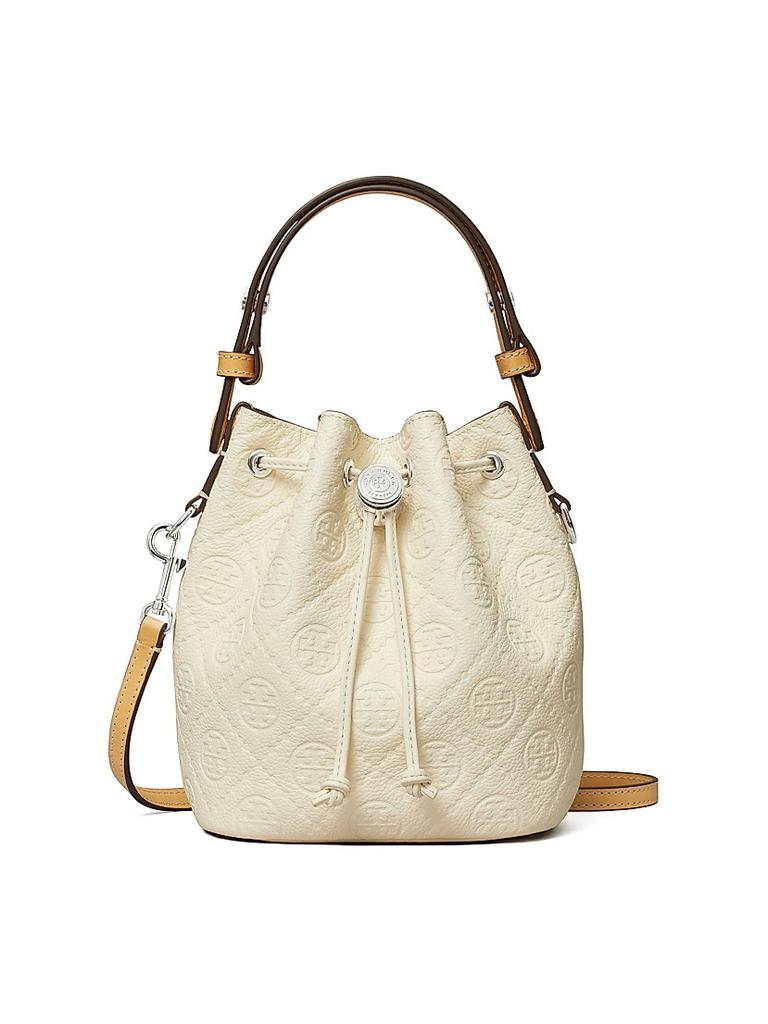 Tory Burch Mini T Monogram Pebble Leather Bucket Bag