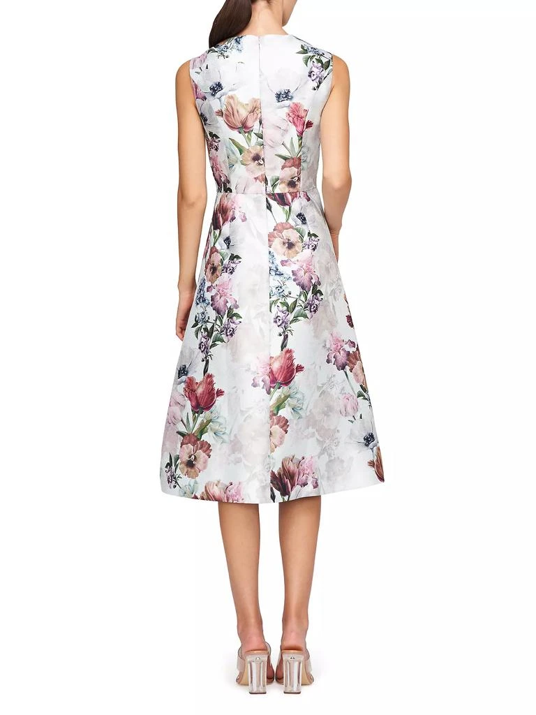 Kay Unger Rue Floral Metallic Organza A-Line Midi-Dress 5