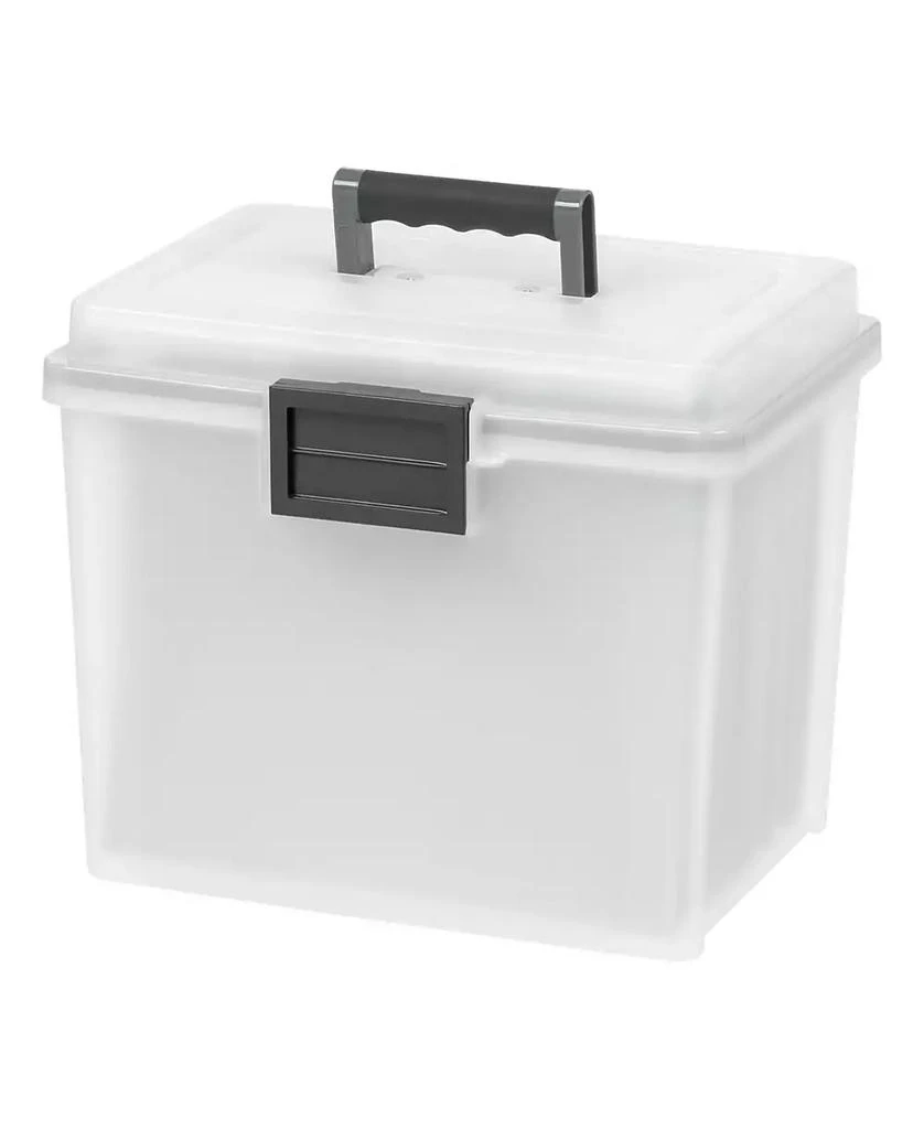 IRIS USA File Box WeatherPro Portable File Organizer Plastic File Box for Letter File w/ Organizer-Lid, Durable Lid and Seal w/ Secure Latching Buckles, Stackable and Nestable, Pearl 19 Qt. 1 Pack