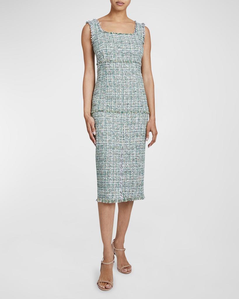 Santorelli Faye Fringe-Trim Tweed Midi Dress