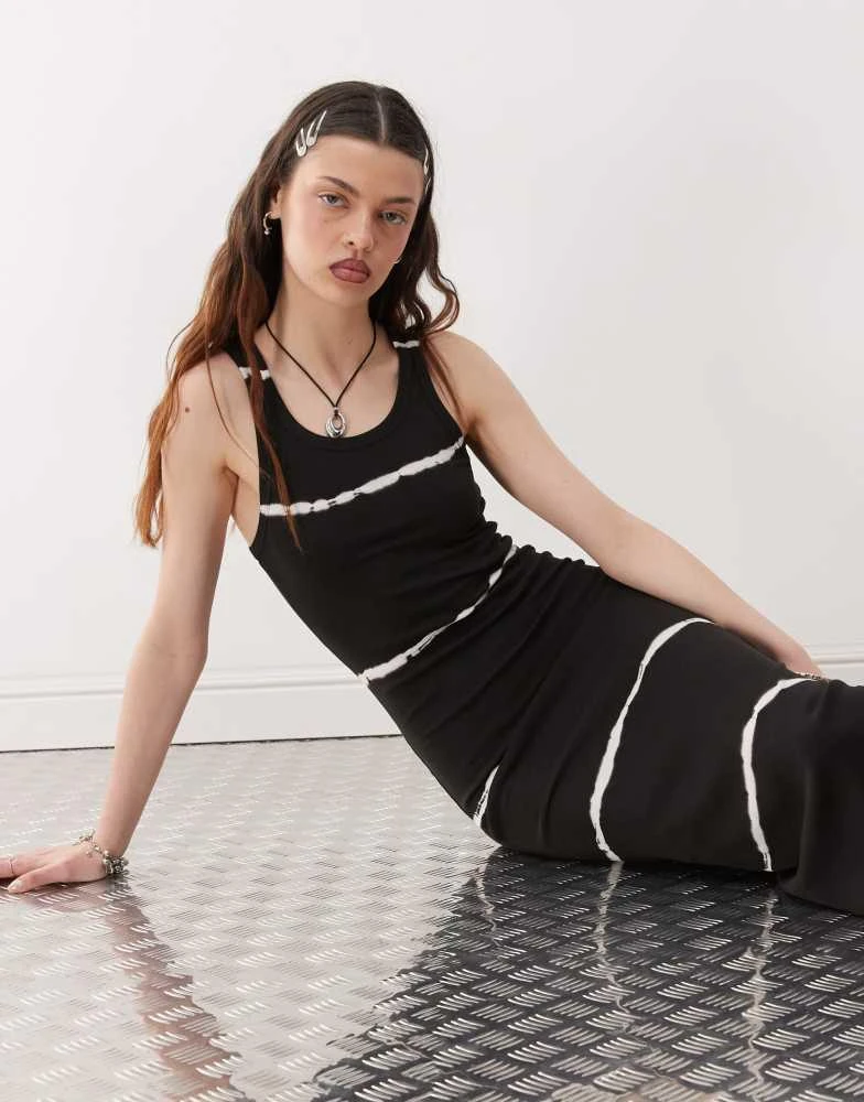 Weekday Weekday Close fitted tie dye rib midaxi dress in black exclusive to ASOS 3