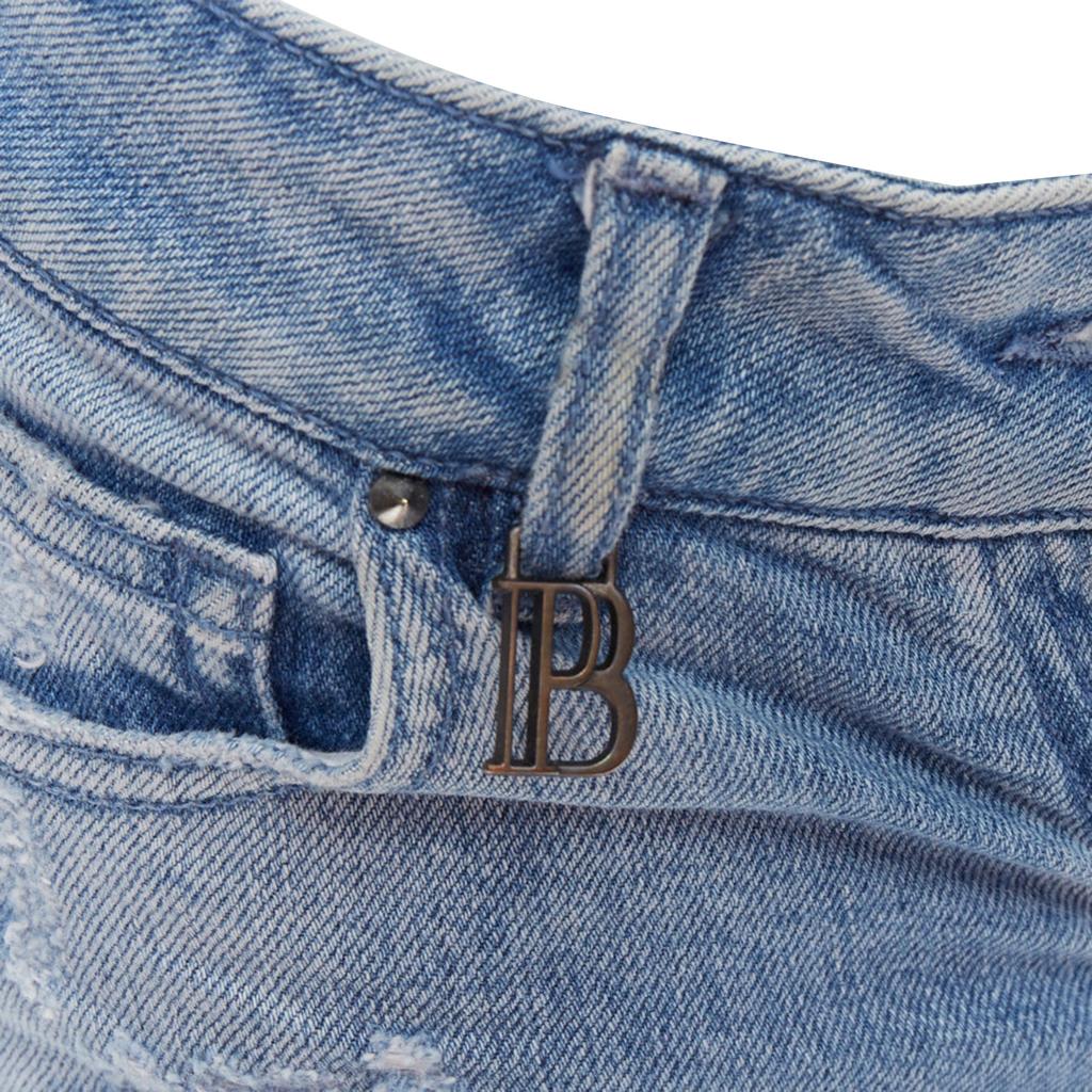 PIERRE BALMAIN Distressed Washed B Logo Charm Hot Shorts