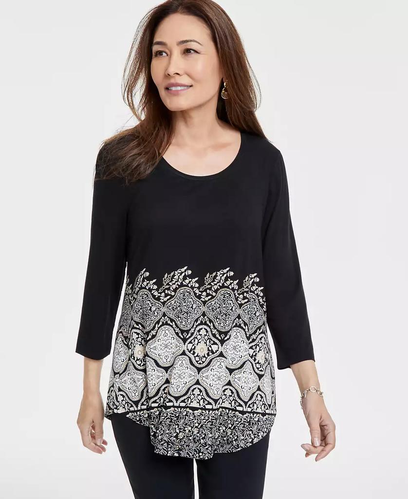 JM Collection Petite Printed 3/4-Sleeve Top, Exclusively at Macy's