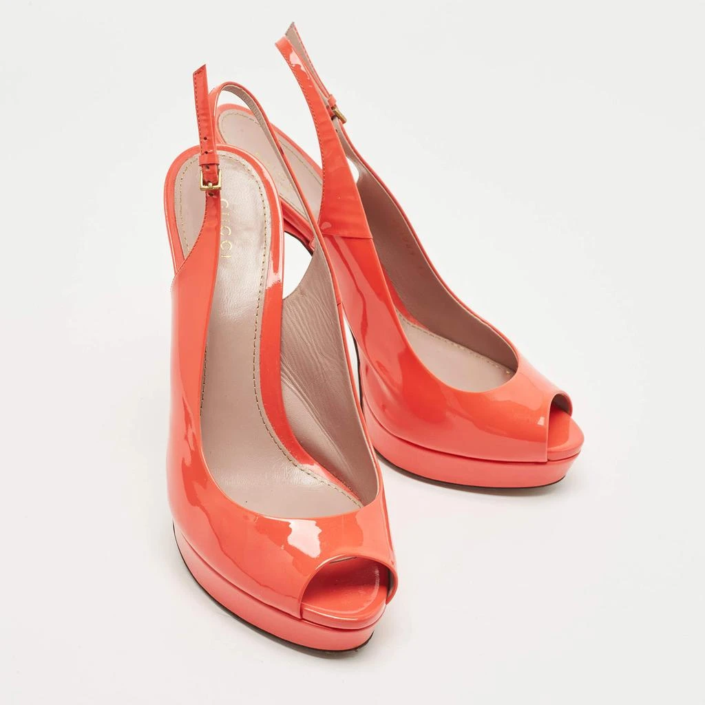 Gucci Gucci Orange Patent Leather Peep Toe Platform Pumps Size 39 4