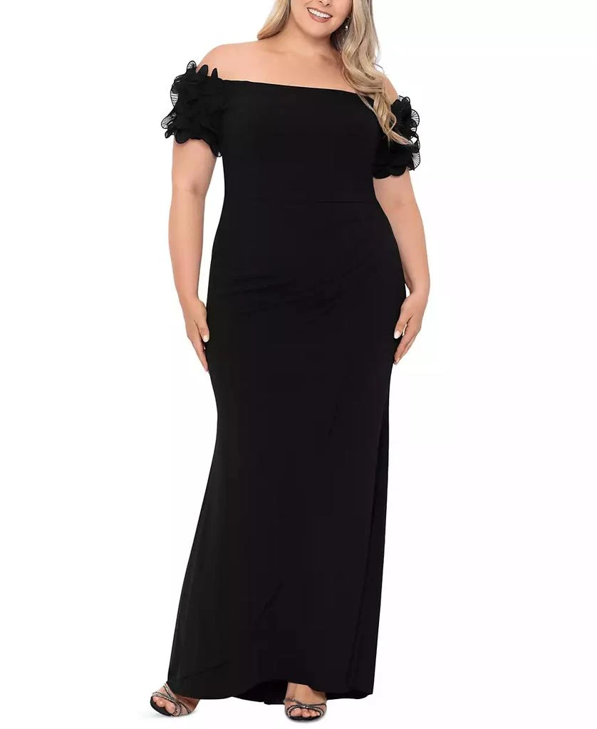 XSCAPE Plus Size Off-The-Shoulder Scuba-Crepe Gown 1