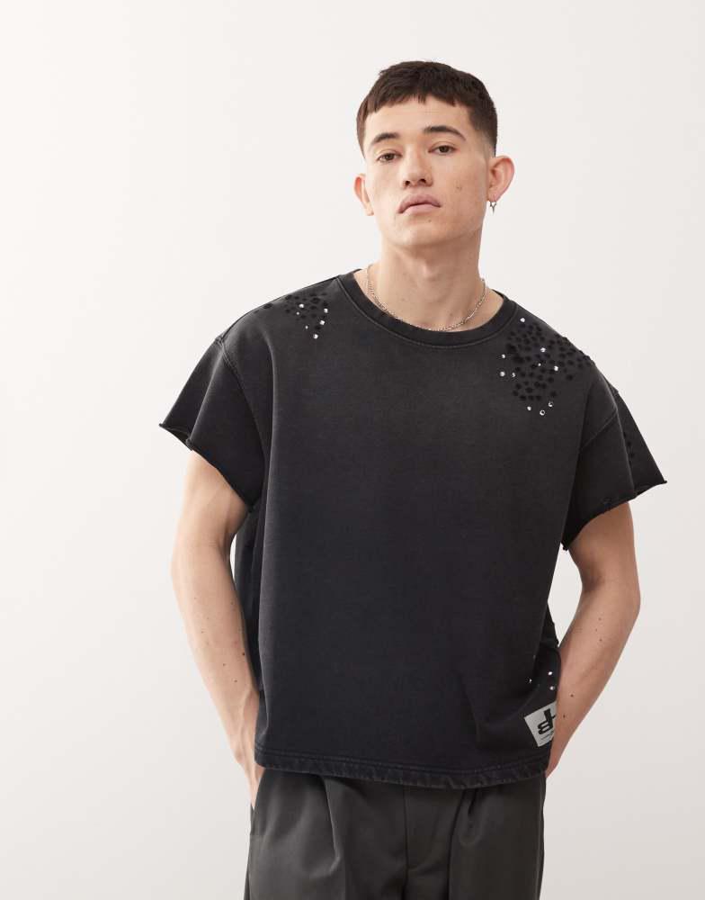 Cheap Monday Cheap Monday x Landon Barker boxy fit t-shirt with Swarovski embellishmnent in black