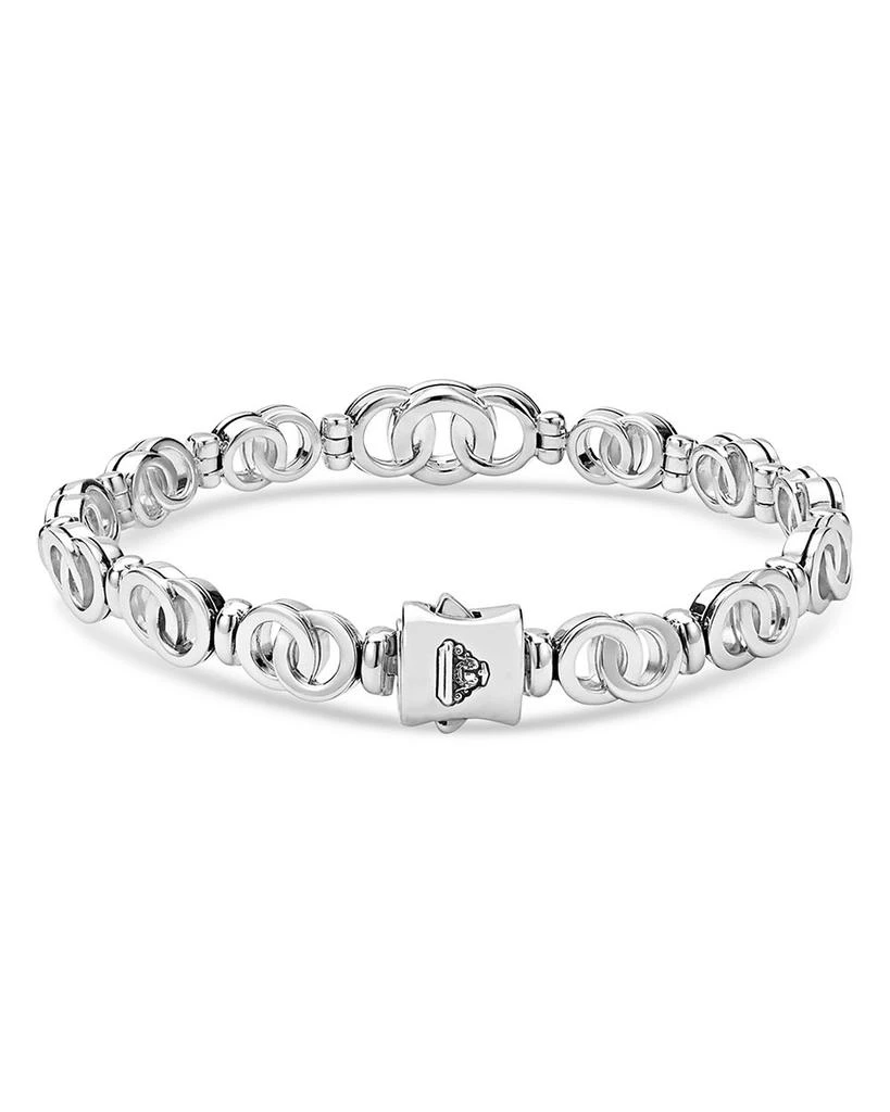 LAGOS Sterling Silver Signature Caviar Diamond Circle Interlocking Link Chain Bracelet 4