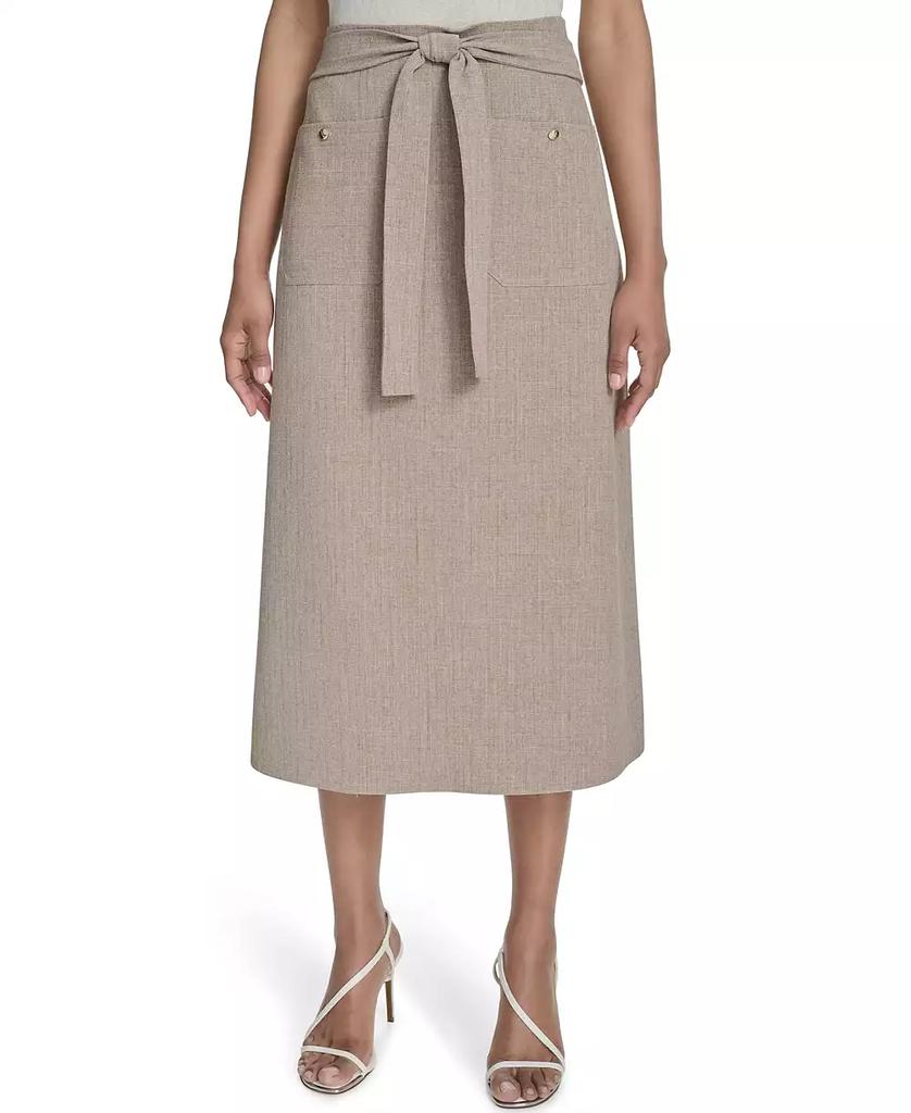 HALSTON Women's Tie-Waist Patch-Pocket Midi Skirt