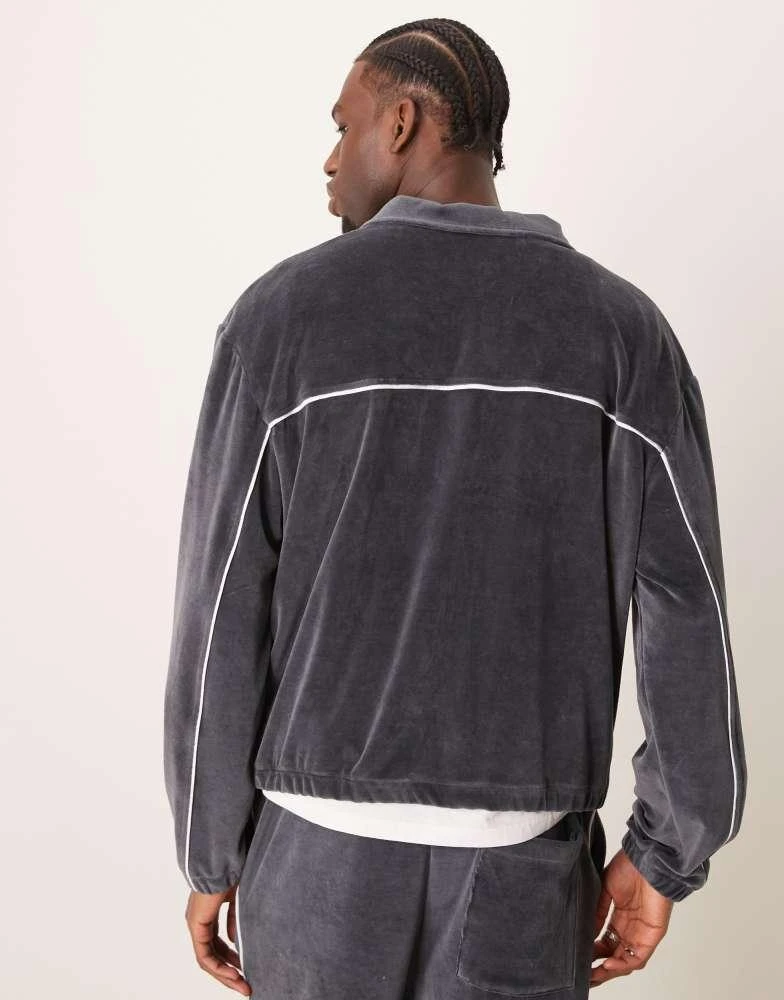 ASOS ASOS DESIGN co-ord oversized boxy track jacket with piping in grey velour 4