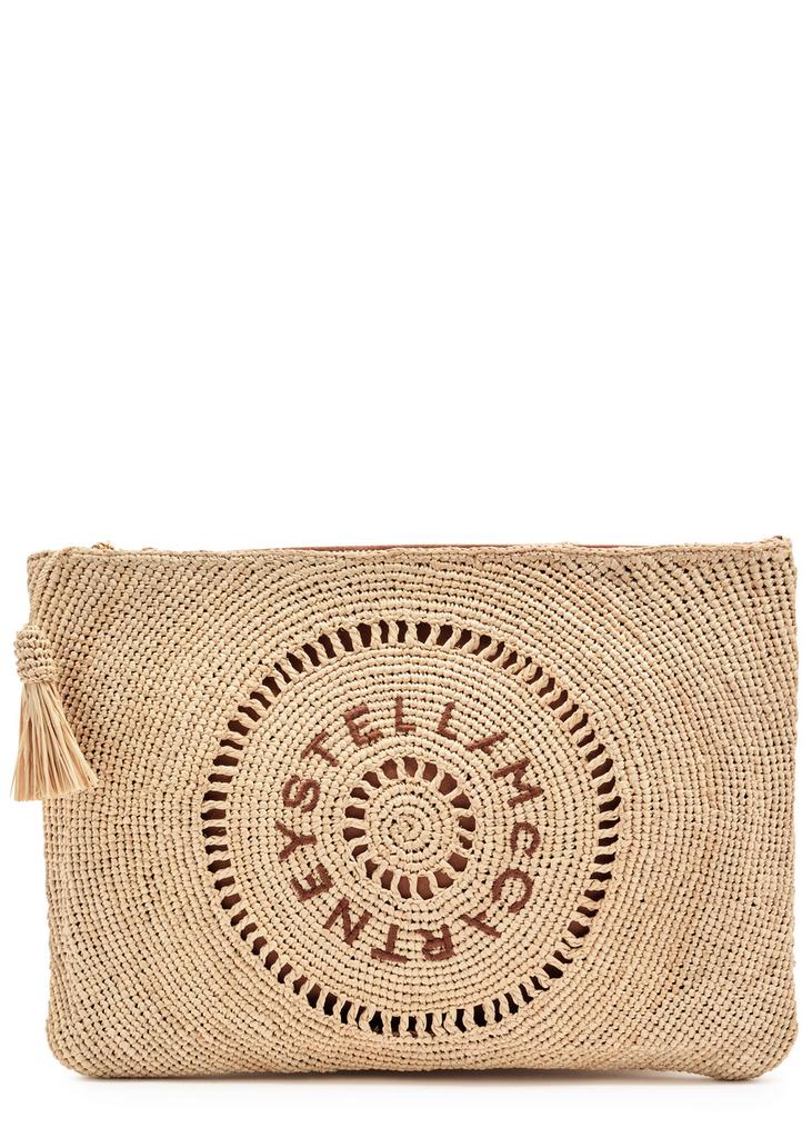 Stella McCartney Logo embroidered raffia pouch