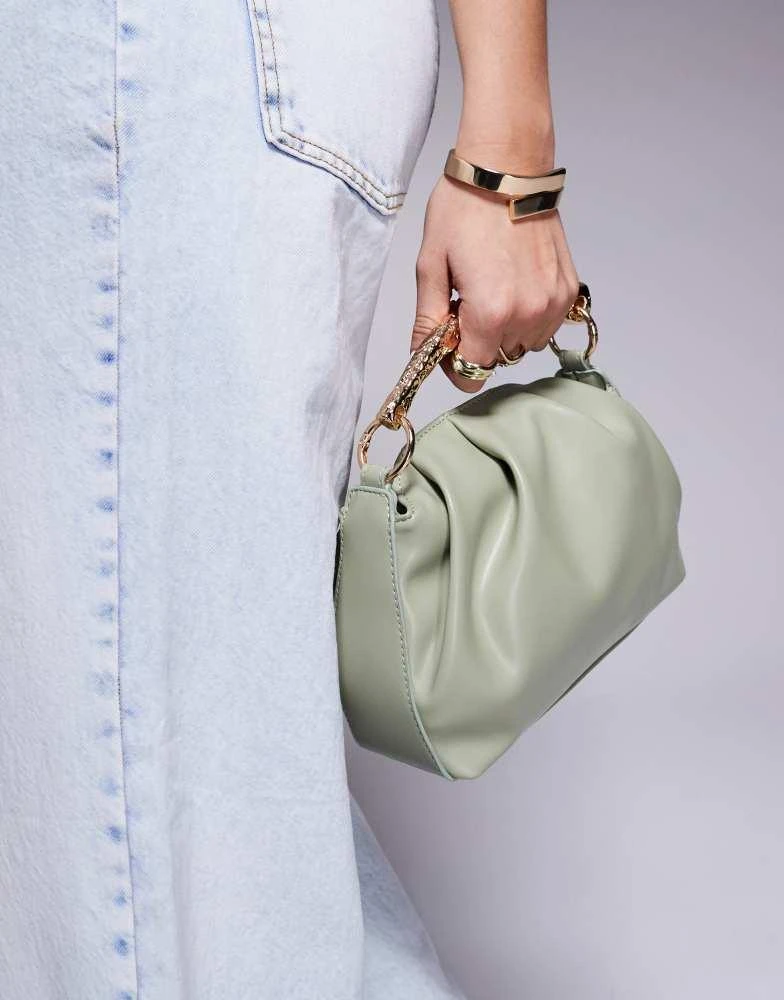 ASOS ASOS DESIGN hammered metal top handle grab bag in green with detachable cross body strap 2