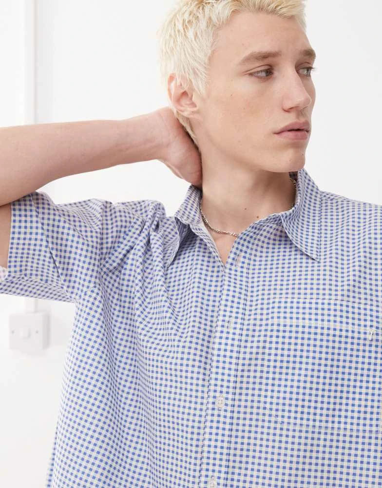 Reclaimed Vintage Reclaimed Vintage unisex short sleeve boxy shirt in blue and white check 3