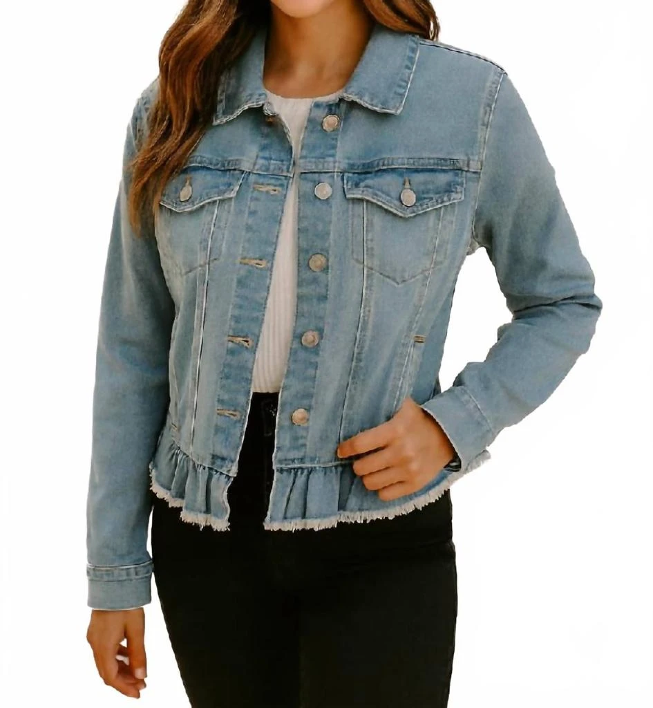 Baccini Peplum Hem Denim Jacket In Medium Wash