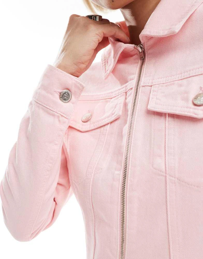 Miss Selfridge Miss Selfridge zip up denim mini dress in light pink 3