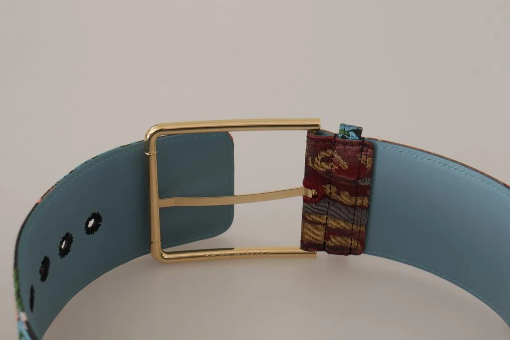 Dolce & Gabbana Dolce & Gabbana Multicolor Embroidered Leather Gold Metal Buckle Belt 3