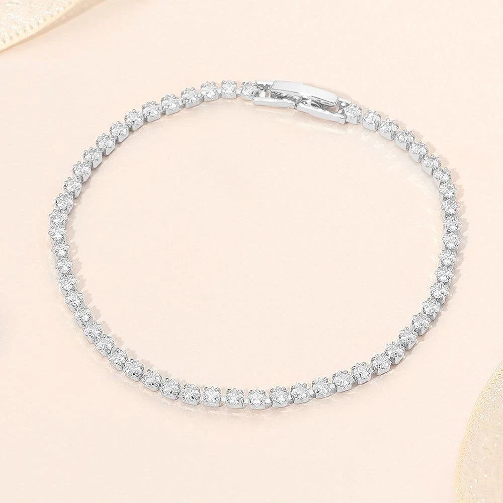 FASHNZFAB White Gold Dipped Tennis Chain Bracelet - Clear, Silver