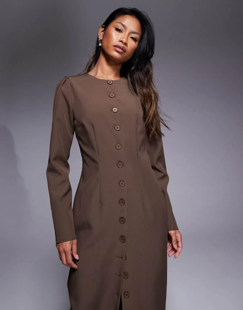 Kaiia Kaiia exclusive tailored long sleeve button through maxi dress in chocolate - Dresses & Skirts - Free Shipping - BeyondStyle Kaiia Kaiia exclusive tailored long sleeve button through maxi dress in chocolate - Dresses & Skirts - Free Shipping - BeyondStyle