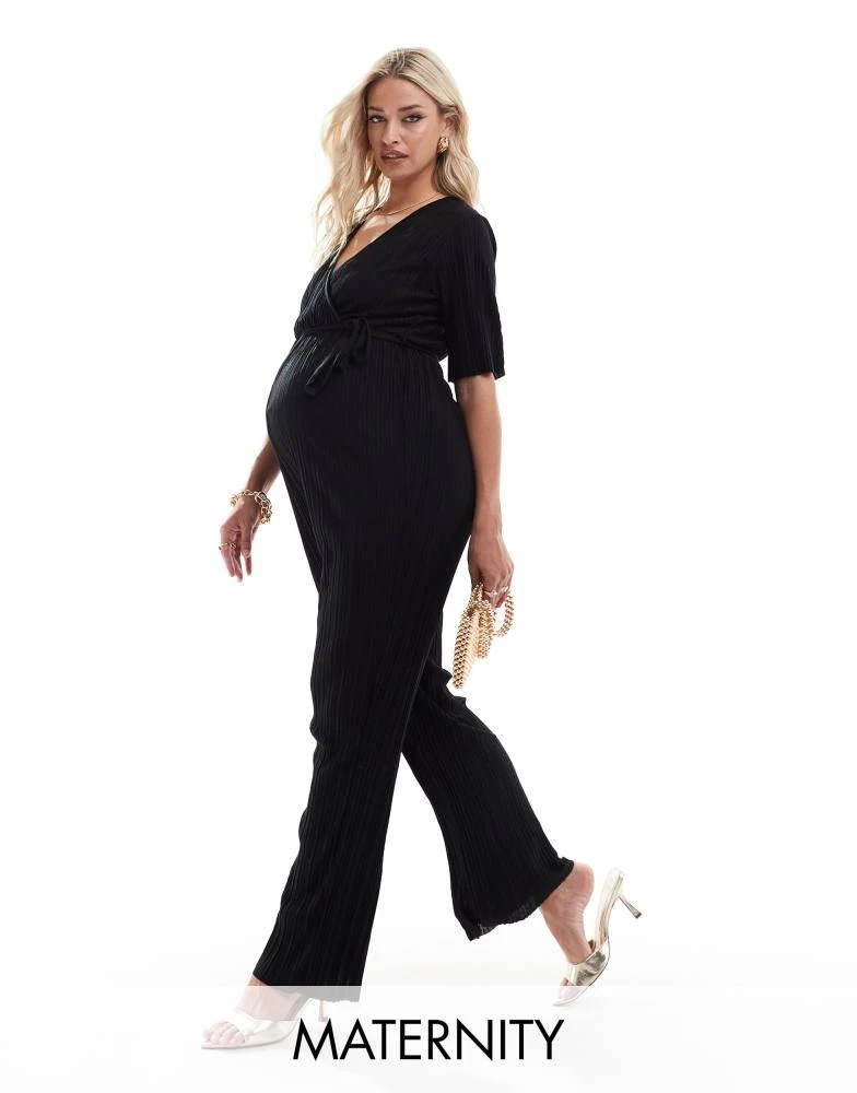 Mama.licious Mamalicious maternity plisse jumpsuit in black 1