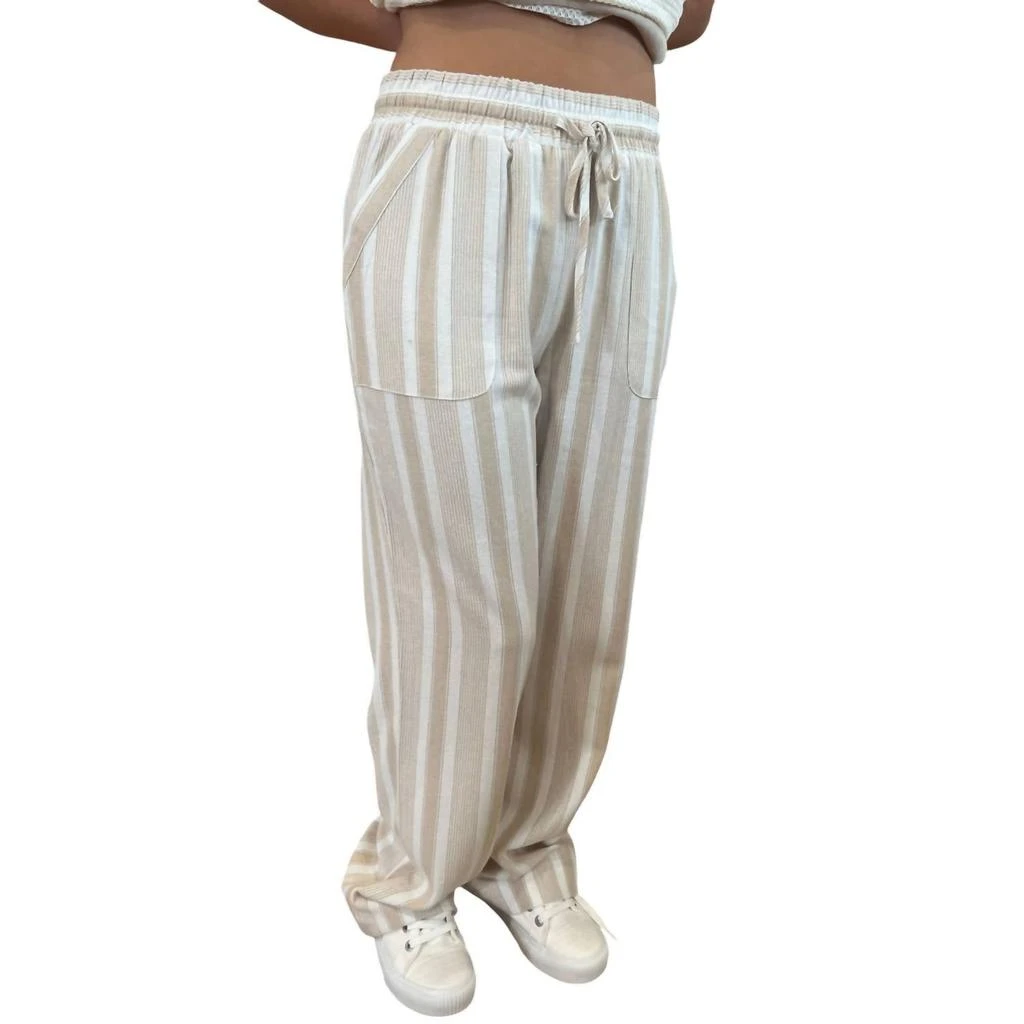 Marissa Olivia Linen Pants With Pockets In Khaki/ivory 2