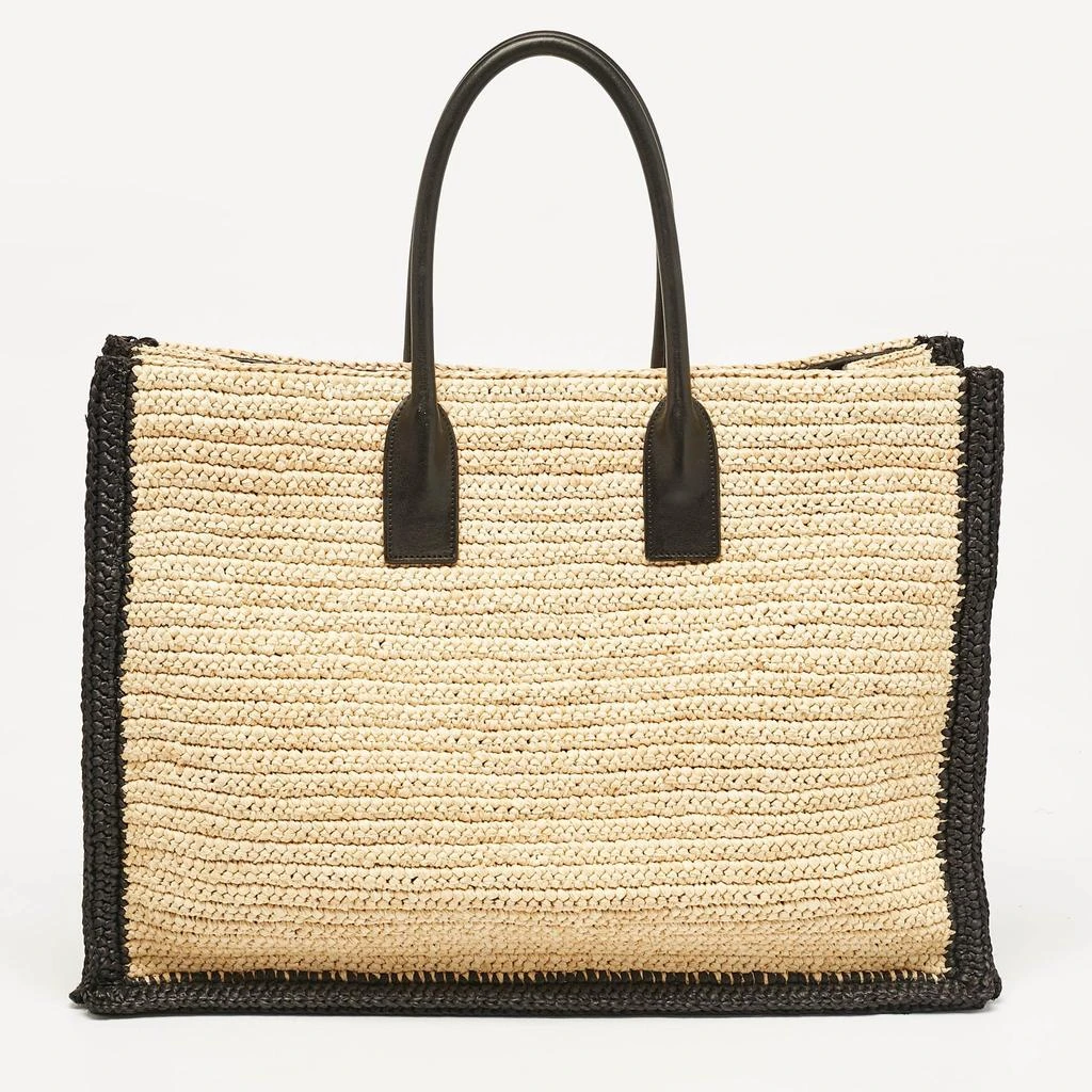 Yves Saint Laurent Black/natural Woven Straw Large Rive Gauche Tote 3