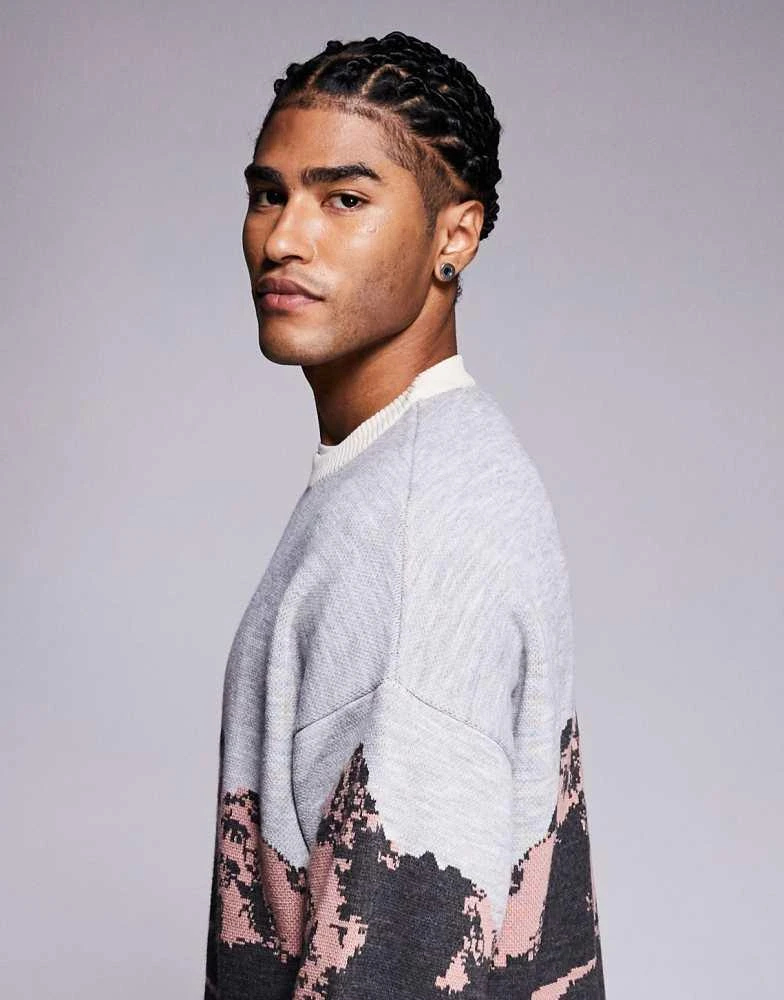 ASOS ASOS DESIGN oversized knitted jumper with mountain graphic in beige 4