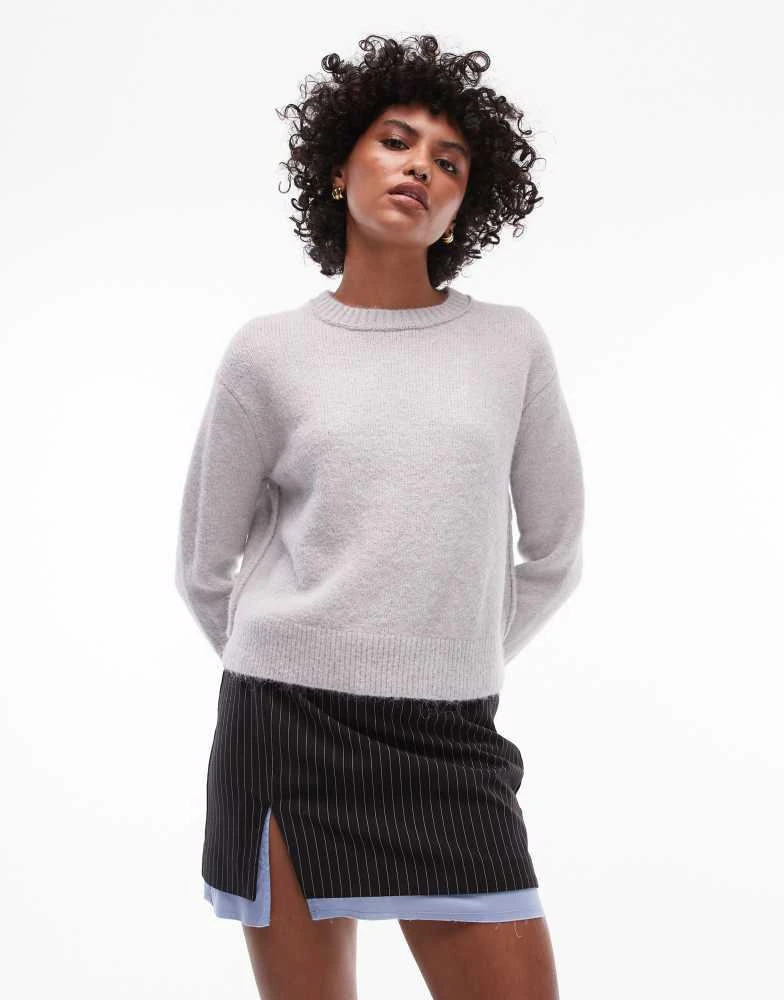 Topshop Topshop knitted crew with raglan and exposed seam jumper in light grey 1