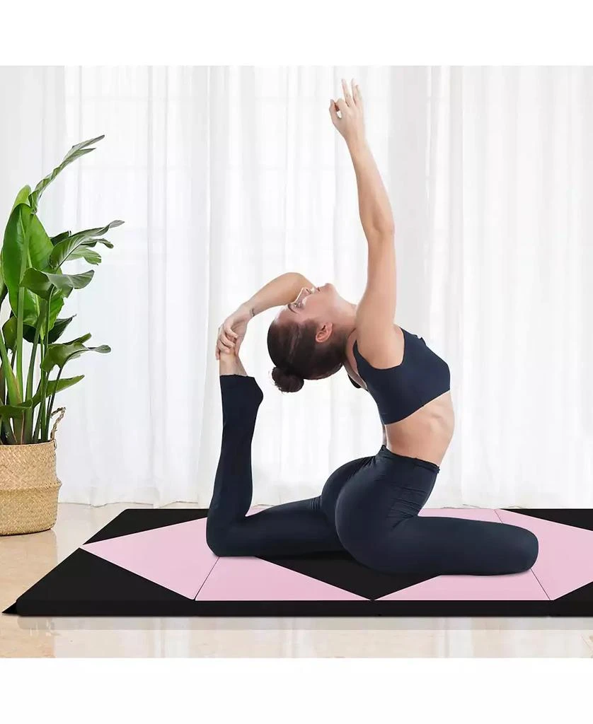 GOUUN 8 Feet PU Leather Folding Gymnastics Mat with Hook and Loop Fasteners-Black 
Pink 9