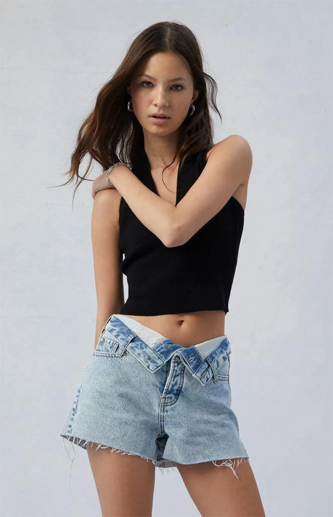 PacSun Light Indigo Ripped High Waisted Denim Festival Shorts 1