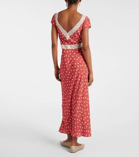 Rixo Iggy polka-dot lace-trimmed satin midi dress 3