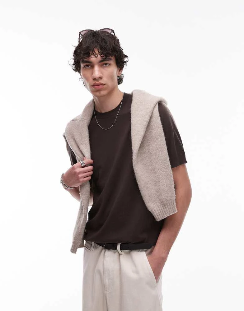 Mango Mango oversized drop sleeve t-shirt in dark brown 1