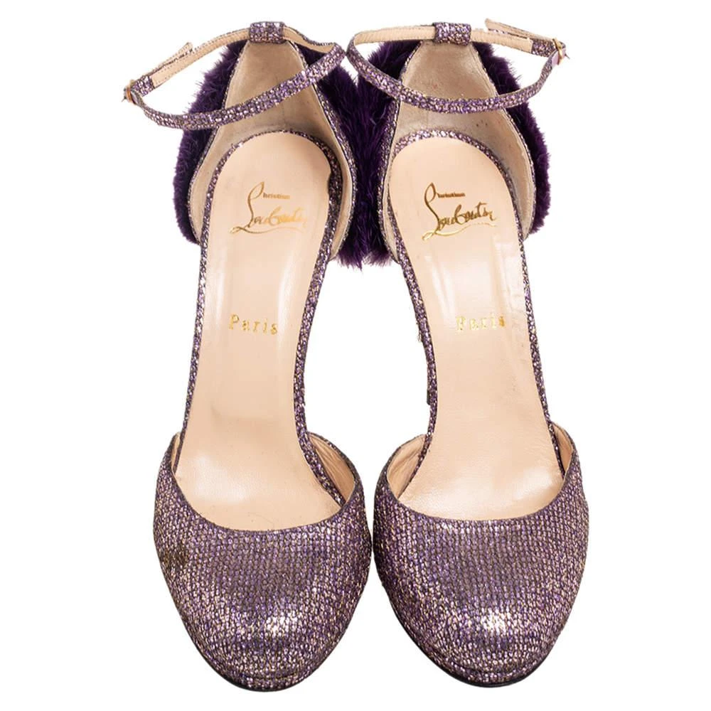 Christian Louboutin Christian Louboutin Purple Glitter Fabric/Mink Crazy Fur D'orsay Pump Size 39.5 3